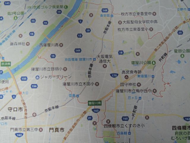 高柳シャッター付ガレージ倉庫の地図|寝屋川市全域地図