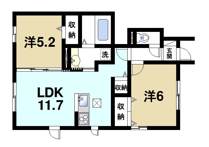 ソレイユ　ルヴァンBの間取り|2LDKの間取りです