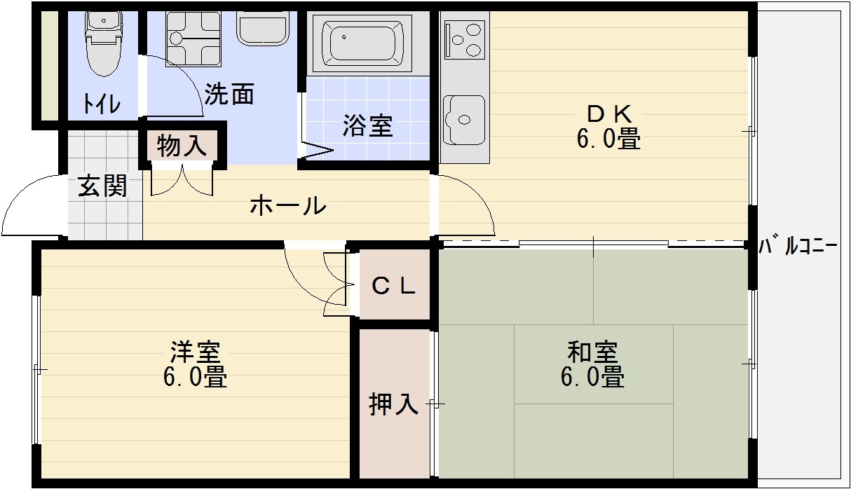 オーク国分の間取り|オーク国分　河内国分駅　高井田駅　2DK