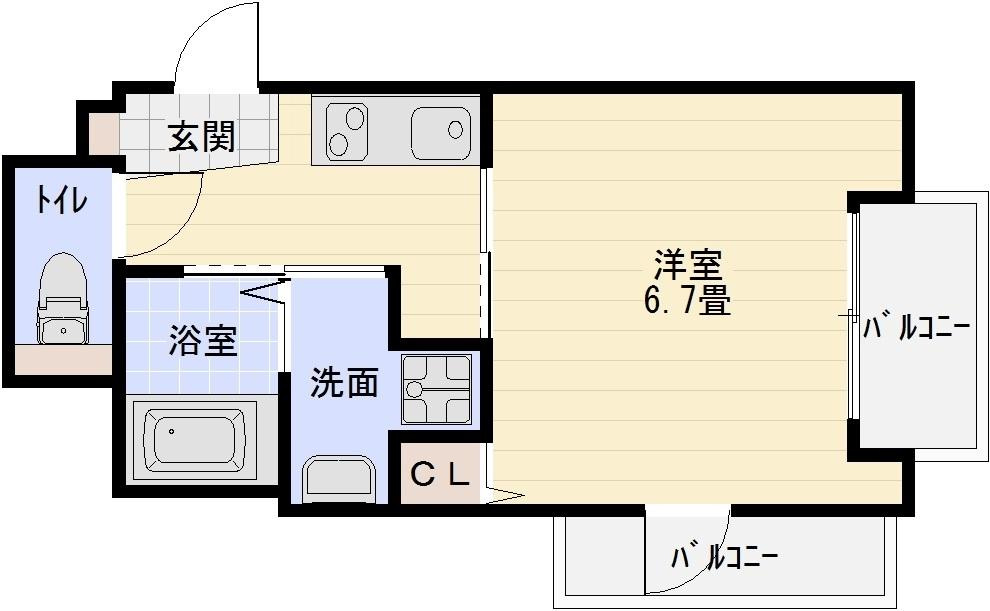 オーシャン青山の間取り|藤井寺市　古市駅　トイレバス別　1K