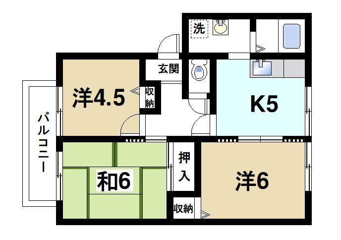 ハイツ松尾Bの間取り|使いやすい振り分け3ＤＫです