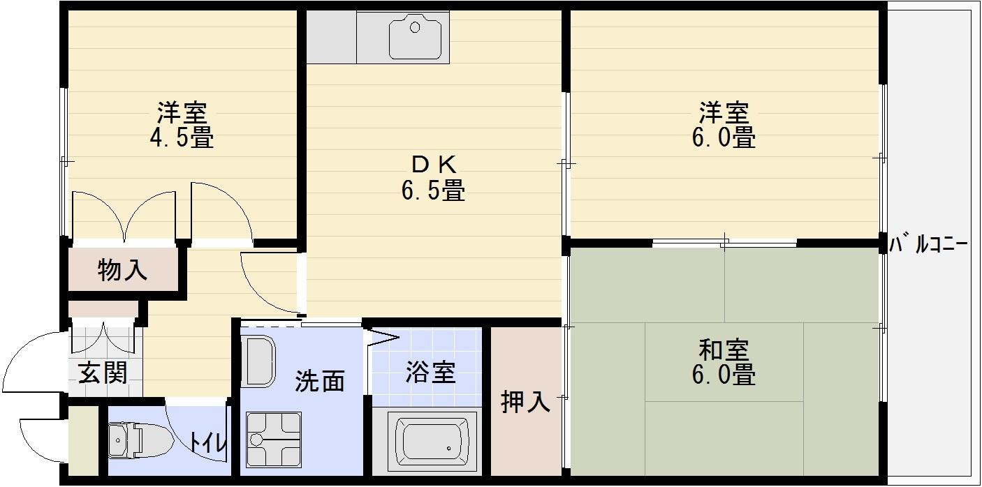 ハイツエバーグリーンの間取り|八尾市教興寺　ペットOK　3DK