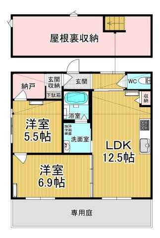 【間取り】 | RIZIERE　ANNEX（リジエールアネックス） | 平家のアパート！日当たり良好。屋根裏収納付きです♪
