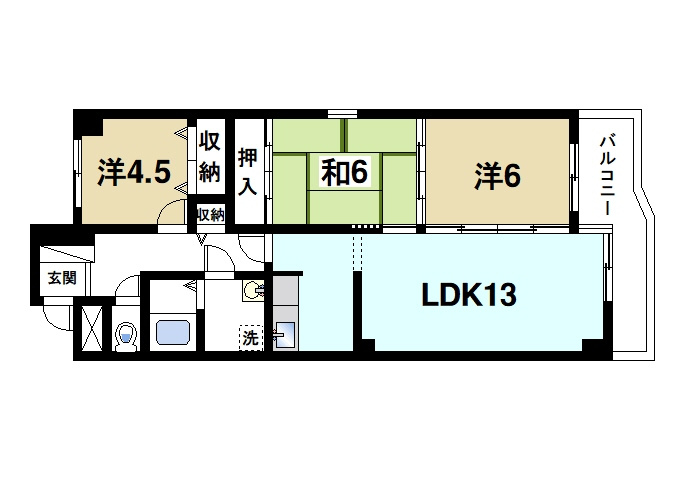 キャピタル新大宮の間取り|ゆとりの3LDKタイプです