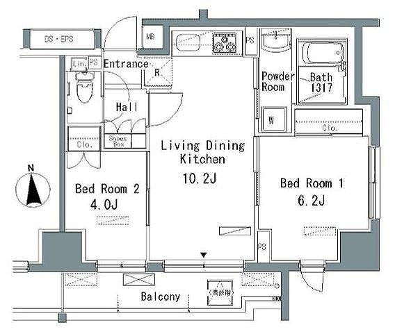 ParkAxis仲御徒町の間取り|パークアクシス仲御徒町の間取りです、南向き日当たり良好です
