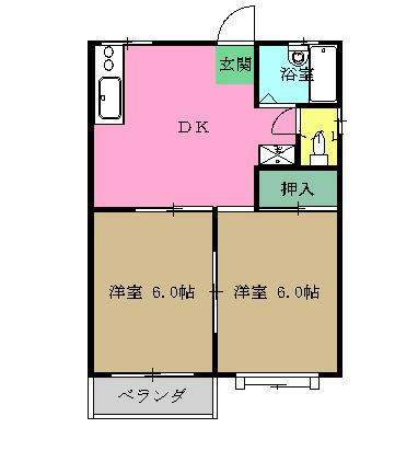 【間取り】 | ロイヤルプラザ東原 | ２ＤＫのお部屋です