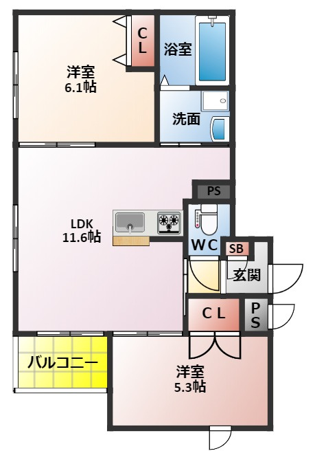 ヴェステン香里の間取り|２ＬＤＫの間取り