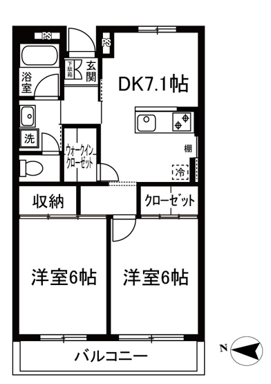 【間取り】 | ヴィラ・オオニシ | カップルさんやファミリーさんにもオススメの2DKタイプ！全室洋室で過ごしやすいですね☆