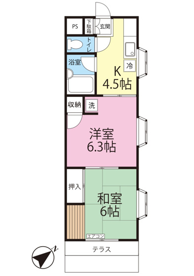 【間取り】 | ドリームハイツ高橋 | お部屋はカップルさんや新婚さん向けの2Kタイプです☆なんと言っても角部屋なのが嬉しい♪