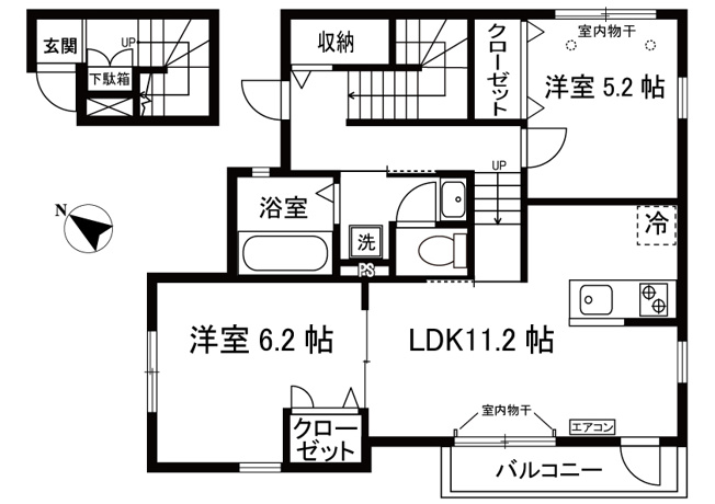 【間取り】 | リブラA棟 | お部屋はカップルさんやファミリーさんに人気の2LDKタイプ☆なんと言っても最上階・全室角部屋・二面採光なのが嬉しい♪