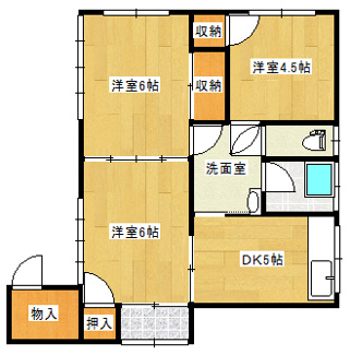 【間取り】 | 村田住宅 | 全室フローリングの３DKの間取り
