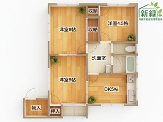 【間取り】 | 村田住宅 | 全室フローリングの３DKの間取り