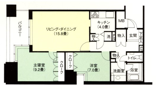 中央区日本橋箱崎町の賃貸マンションの間取り