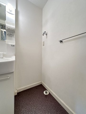 【設備】 | リンデンハウス | 洗面所内、シャンプードレッサー横にある室内洗濯機置き場です♪室内に置けるので洗濯機が傷みにくい☆