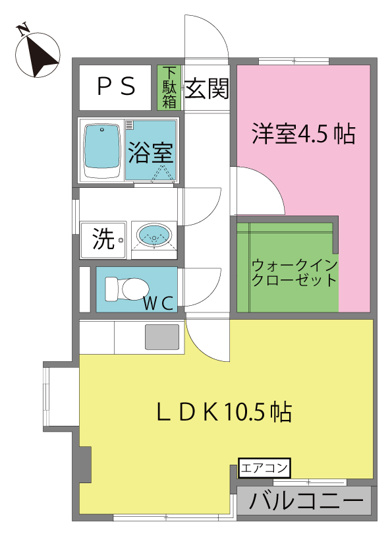 【間取り】 | アルプハイツ梶ヶ谷 | 1LDKタイプはキッチンと寝室を分けたい方におすすめです☆カップルさんや新婚さんにも大人気！なんと言っても角部屋・二面採光なのが嬉しい♪