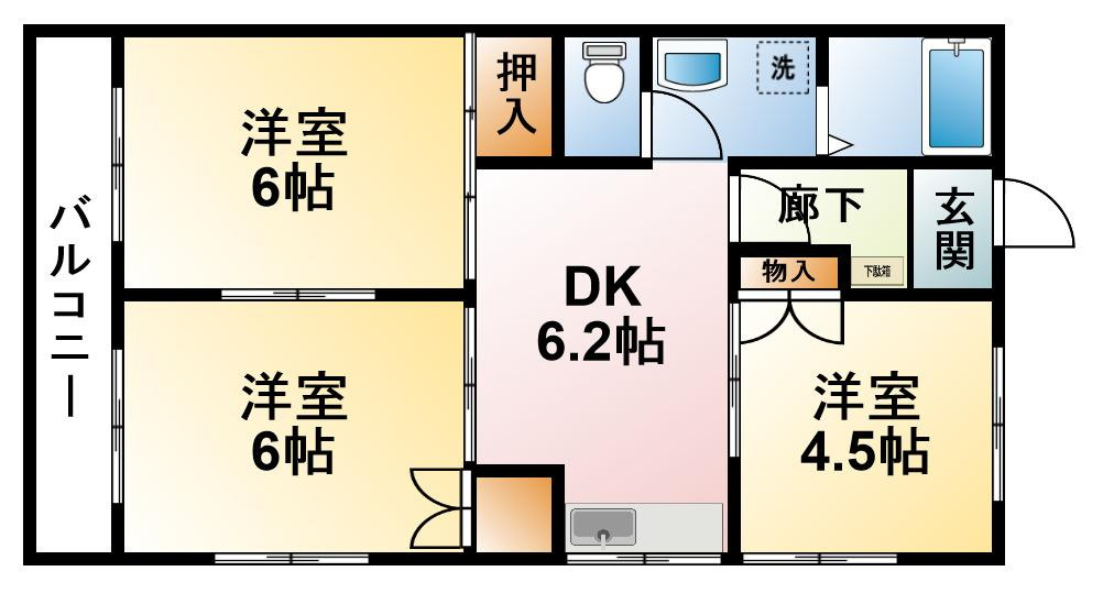 茂原市三ケ谷のアパートの間取り|2階角部屋です♪