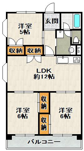 カサソレアードの間取り|各部屋収納たっぷりの３ＬＤＫ