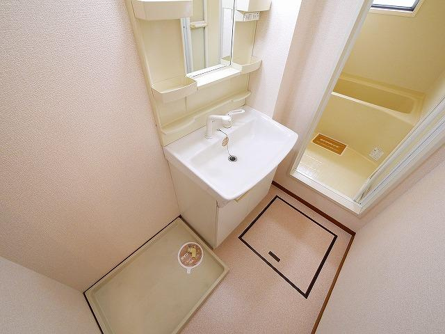 ラフィーネ結崎　Ｂ棟の洗面所|洗濯機が室内に置いていただけます