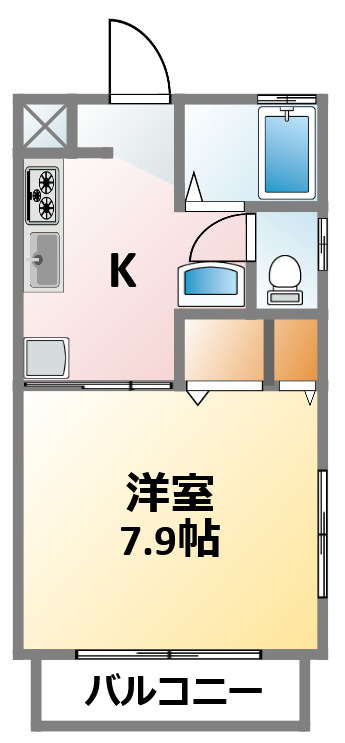 サンヴェール明光の間取り|単身者向け1Kタイプのお部屋です