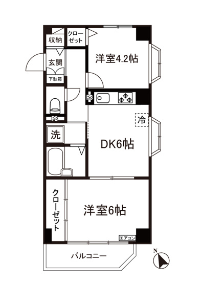 【間取り】 | レオドール登戸 | お部屋はカップルさんや新婚さんに人気の2DKタイプ♪なんと言っても角部屋・二面採光なのが嬉しい♪