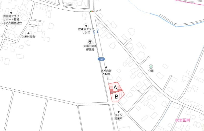 都城市大岩田町の売地の土地図