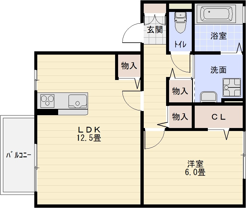 ボンボヌールの間取り|八尾南駅　1LDK