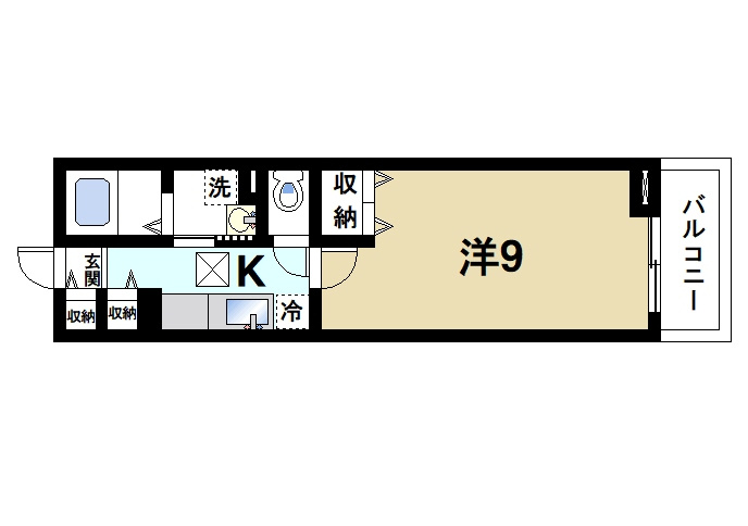 レジデンス芝辻の間取り|使いやすい1Kです
