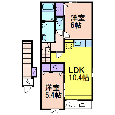 メゾン・ベール　Bの間取り|全居室洋室です