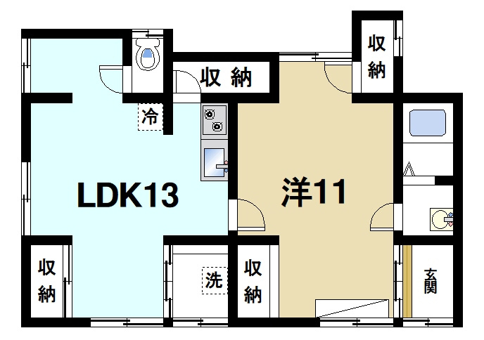 薬師堂町戸建ての間取り|ゆったりと暮らせる1LDKの間取りです。
