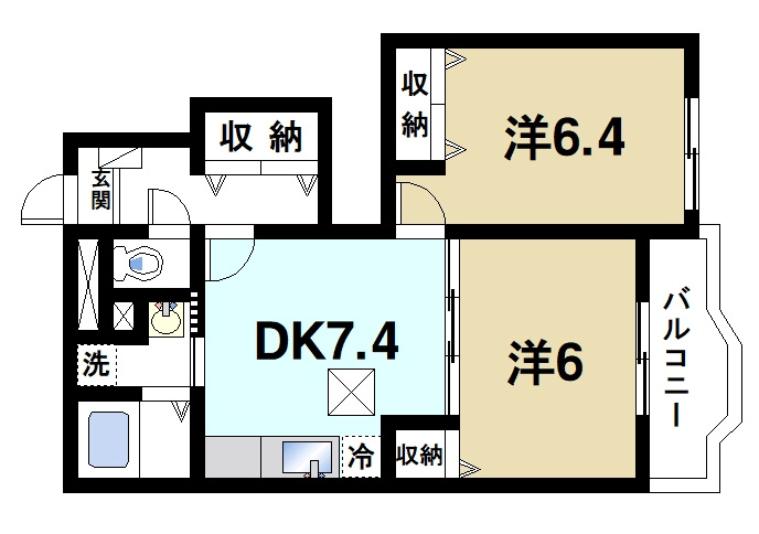 リア　フォレスト　サガラの間取り|2DKです