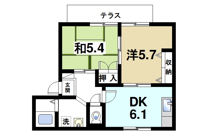 ウィステリア伏見の間取り|広々とした2DKです