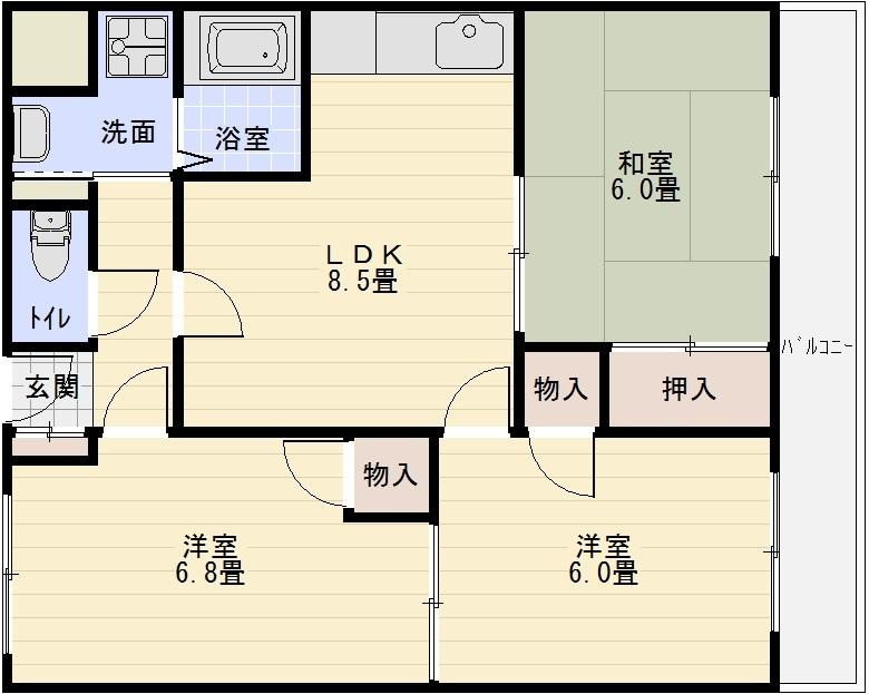 スタンドアップ国分の間取り|スタンドアップ国分　河内国分　国分西　3LDK