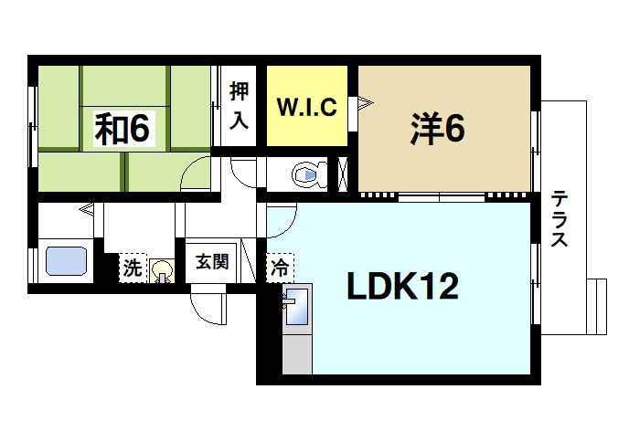 リビングタウン木津南　Ａ棟の間取り|ウォークインクローゼットが人気の2LDKです