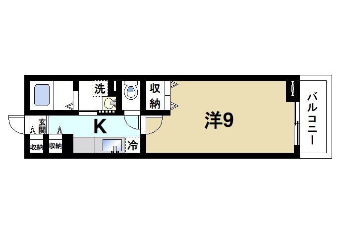 レジデンス芝辻の間取り|1Kの間取りです