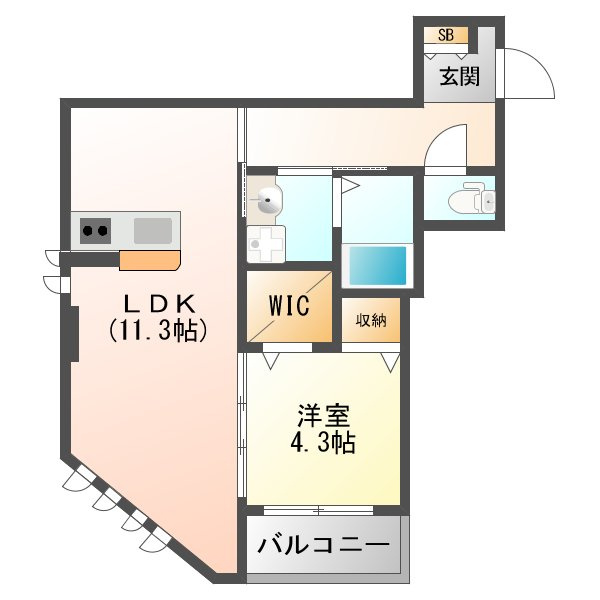 大阪市淀川区塚本３丁目の賃貸マンションの間取り|カウンターキッチン