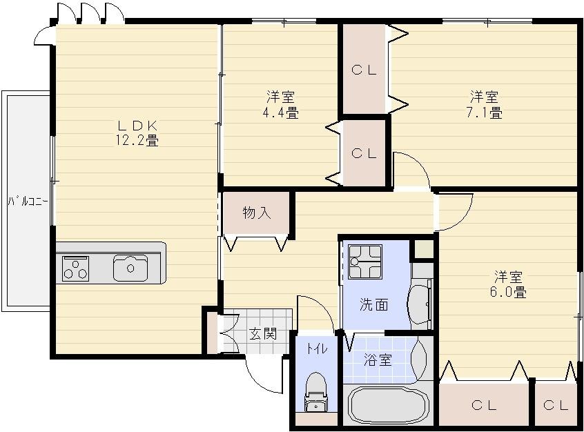 Casa Calma（カーサカルマ）の間取り|Casa Calma　カーサカルマ（河内国分駅）3LDK