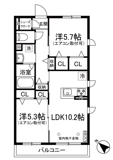 【間取り】 | ベリーメゾン都筑 | カップルさんやファミリーさんにもオススメの2LDKタイプ！なんと言っても角部屋・二面採光なのが嬉しい♪