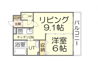 【間取り】 | シーサイドガーデン銭函 | 広いリビングと各空間の独立性が特徴のオーソドックスで使いやすい１LDKです。
