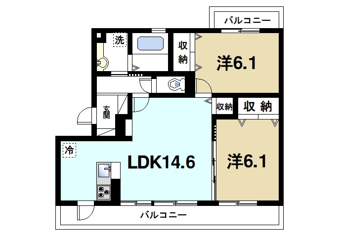 コーポ大安寺Ⅱの間取り|ファミリーさんにおススメの間取りです。