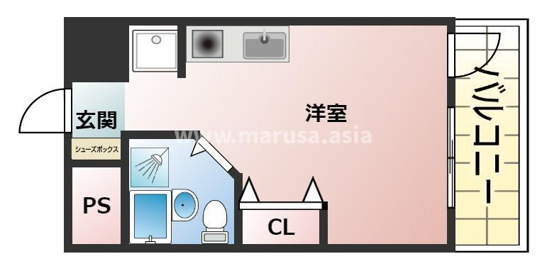シーラカンスKANDYの間取り|角部屋で広々ワンルーム