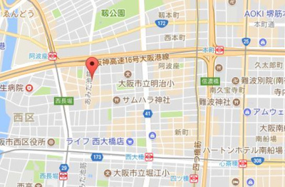 【地図】 | ベルデフラッツ阿波座 | 大阪市営地下鉄千日前線・中央線の阿波座駅から徒歩2分です。噴水やバラ園のある靭公園までは徒歩5分