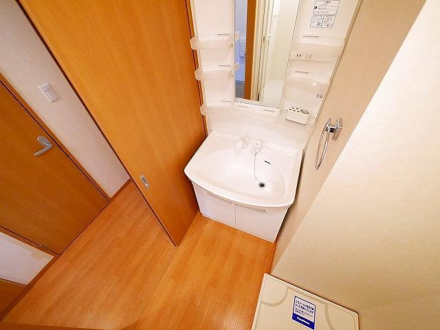 ミエパレスⅡの洗面所|スペースが確保できる洗面所です