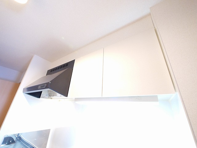 レーベンのキッチン|キッチン上部には収納スペースもあります