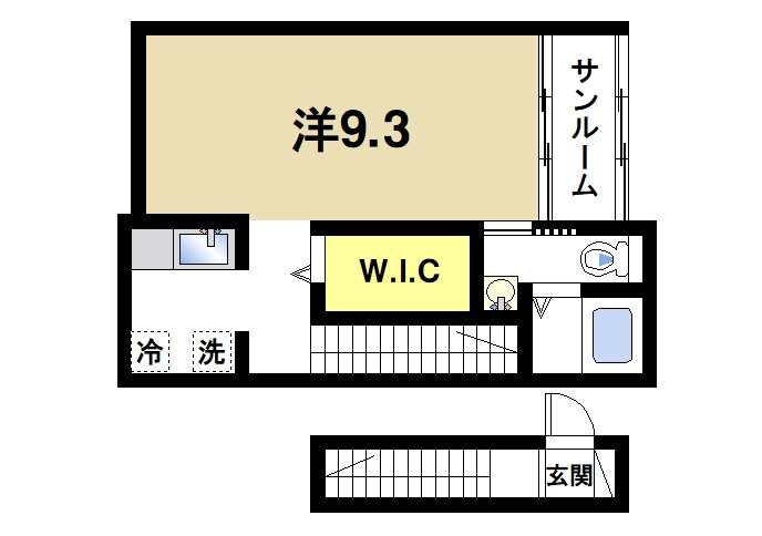 クレール（奈良市）の間取り|デザイナーズ風のお洒落な１Kの間取りです。