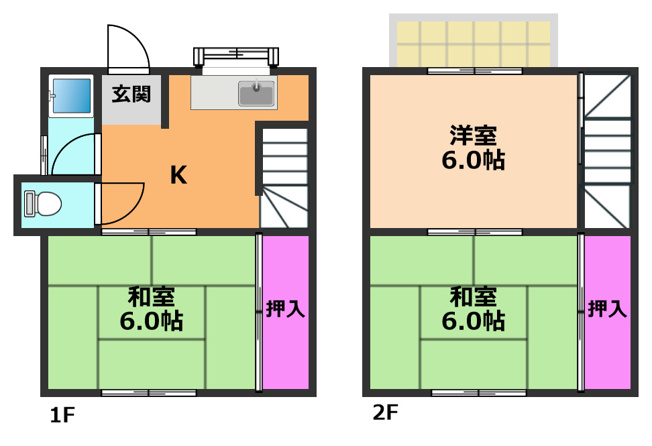 【間取り】 | 中谷借家2戸一B号