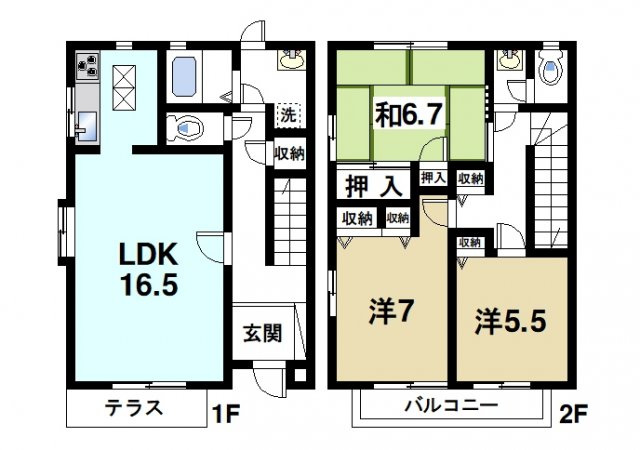 昴の郷学園前の間取り|人気のテラスハウスタイプ