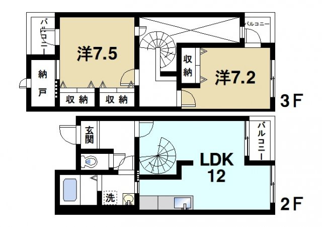 プライムガーデンの間取り|広々としたメゾネットタイプの間取りです