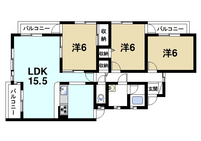 富雄サンパレスⅠ号館の間取り|部屋数に余裕がある間取りです