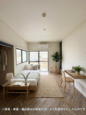 【洋室】 | リラ新ゆり | 南東向き洋室6帖☆バルコニーに繋がる角部屋二面採光のお部屋です！エアコン付きなので1年中快適に過ごせますね☆