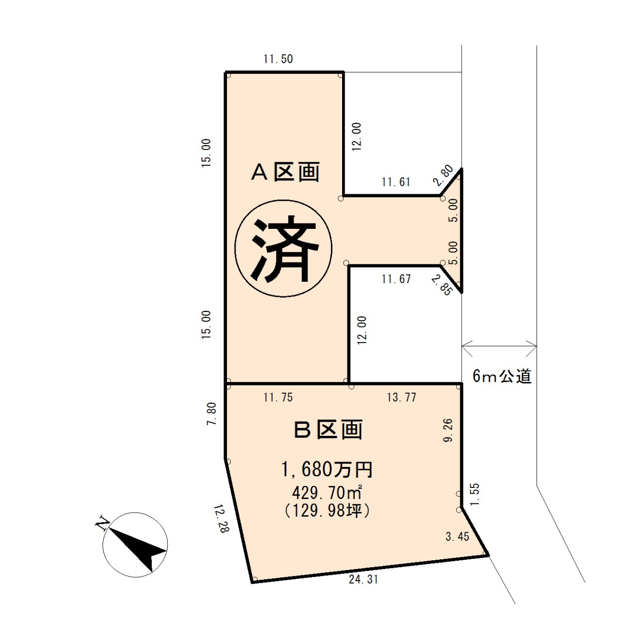 熊谷市船木台３丁目　土地１２９坪の土地図